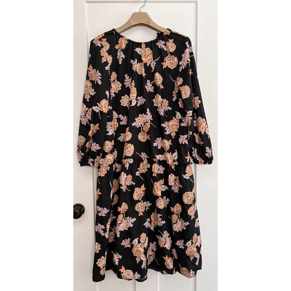 Who What Wear Dress Floral Long Sleeve‎ Size Medium Black Yellow Floral EUC - Picture 1 of 10